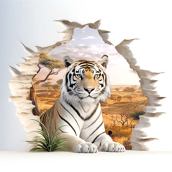 Tigre peint en trompe-l'oeil avec une imprimante verticale à Nantes